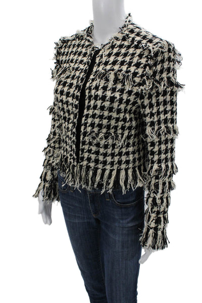 MSGM Womens Black Checked Zip Jacket Crew Neck Long Sleeve Size 44