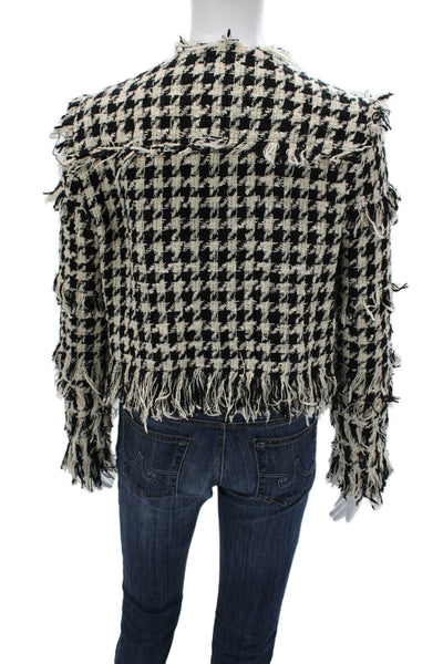MSGM Womens Black Checked Zip Jacket Crew Neck Long Sleeve Size 44