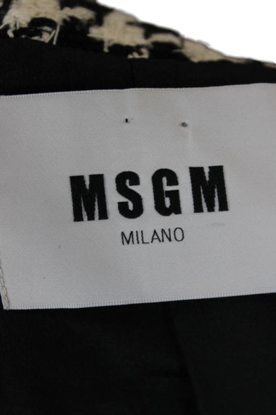 MSGM Womens Black Checked Zip Jacket Crew Neck Long Sleeve Size 44