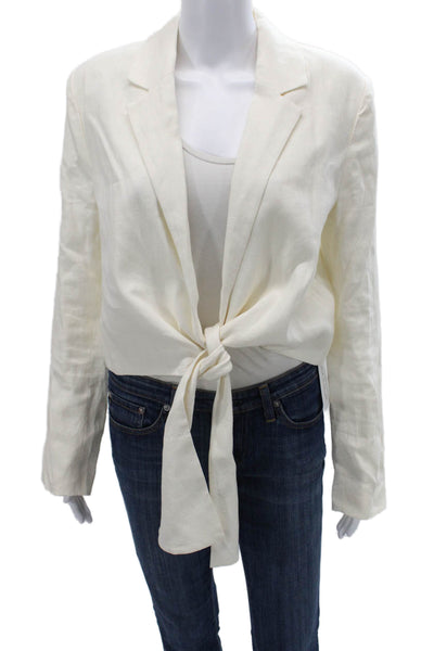 Mara Hoffman Womens White Hemp Collared Button Long Sleeve Blazer Size M