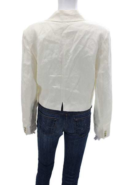 Mara Hoffman Womens White Hemp Collared Button Long Sleeve Blazer Size M