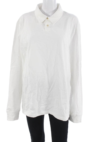 Naadam Mens Button-Down Polo Collared Long Sleeve Cotton White Solid Size L