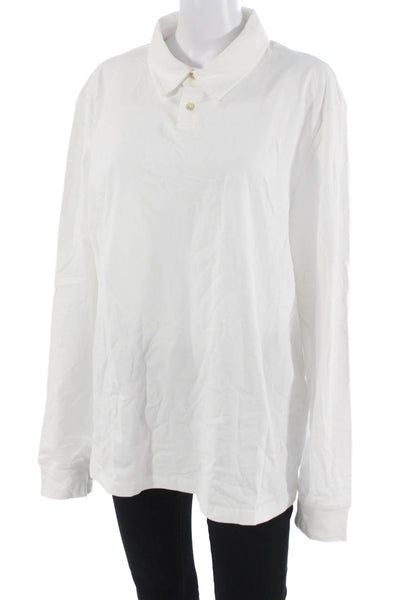 Naadam Mens Button-Down Polo Collared Long Sleeve Cotton White Solid Size L