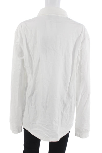 Naadam Mens Button-Down Polo Collared Long Sleeve Cotton White Solid Size L
