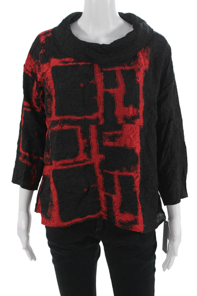 Sydney Women Tunic Blouse Black Mock Neck 3/4 Sleeve Geometric Size S