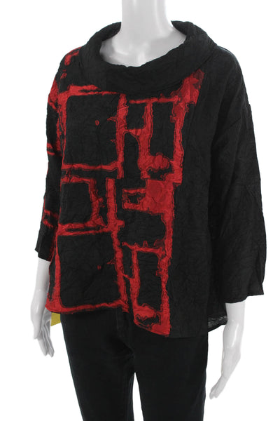 Sydney Women Tunic Blouse Black Mock Neck 3/4 Sleeve Geometric Size S