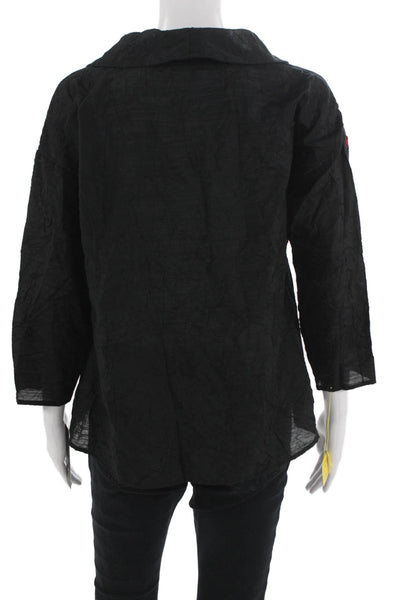 Sydney Women Tunic Blouse Black Mock Neck 3/4 Sleeve Geometric Size S