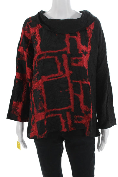 Sydney Women Tunic Blouse Black Mockneck 3/4 Sleeve Geometric Size L