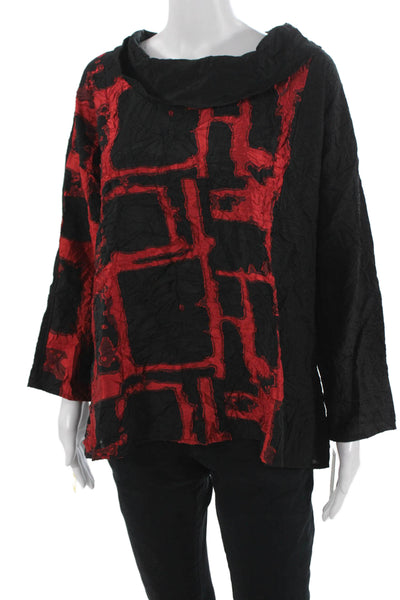 Sydney Women Tunic Blouse Black Mockneck 3/4 Sleeve Geometric Size L