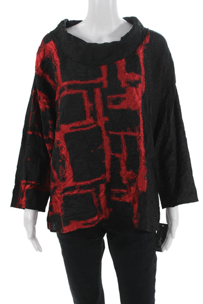 Sydney Women Black Viscose Polyester Mock Neck Tunic Blouse 3/4 Sleeve Size XL