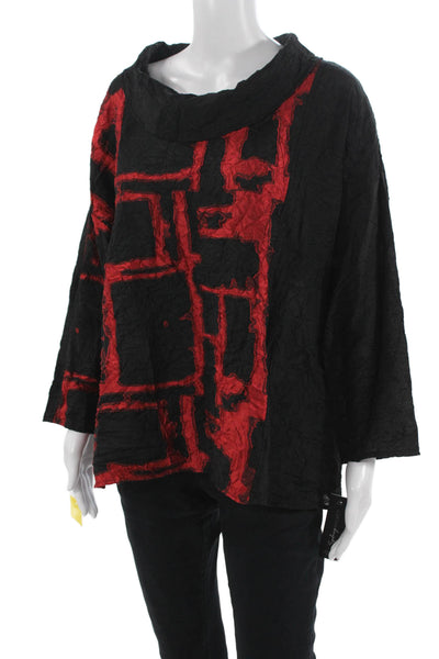 Sydney Women Black Viscose Polyester Mock Neck Tunic Blouse 3/4 Sleeve Size XL