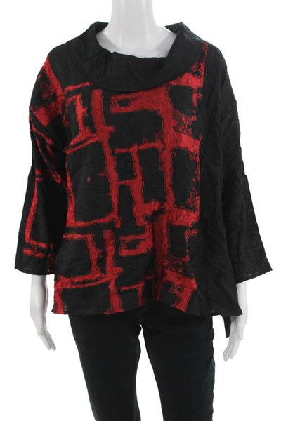 Sydney Women Tunic Blouse Black 3/4 Sleeve Mock Neck Geometric Size M