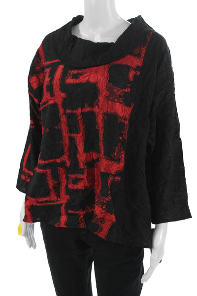 Sydney Women Tunic Blouse Black 3/4 Sleeve Mock Neck Geometric Size M