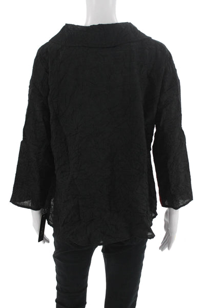 Sydney Women Tunic Blouse Black 3/4 Sleeve Mock Neck Geometric Size M