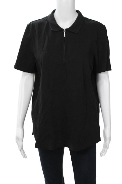 Renuar Womens Basic Collared Black Polo Top Short Sleeve Cotton Spandex Size L