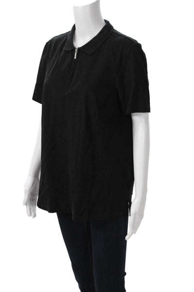 Renuar Womens Basic Collared Black Polo Top Short Sleeve Cotton Spandex Size L
