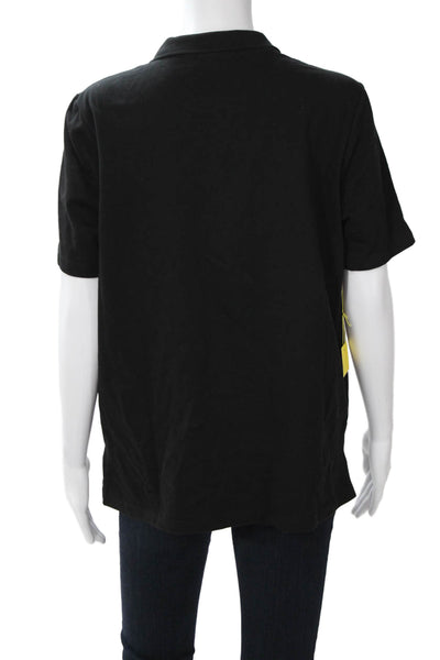 Renuar Womens Basic Collared Black Polo Top Short Sleeve Cotton Spandex Size L