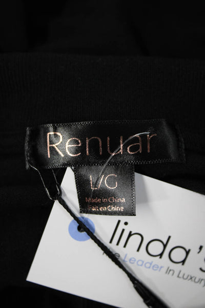 Renuar Womens Basic Collared Black Polo Top Short Sleeve Cotton Spandex Size L