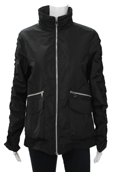 Renuar Womens Windbreaker Black High Neck Zip Army Long Sleeve Size XS
