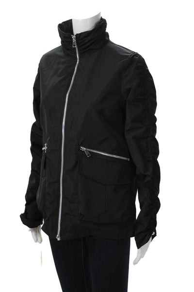 Renuar Womens Windbreaker Black High Neck Zip Army Long Sleeve Size XS