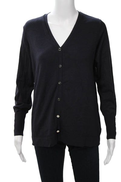 Renuar Womens Cardigan Black V-Neck Button Long Sleeve Size S