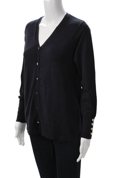 Renuar Womens Cardigan Black V-Neck Button Long Sleeve Size S