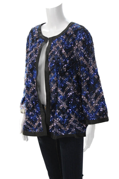 Aris A. Womens Black Geometric 80s Hook & Eye 3/4 Sleeve Jacket Size 1X