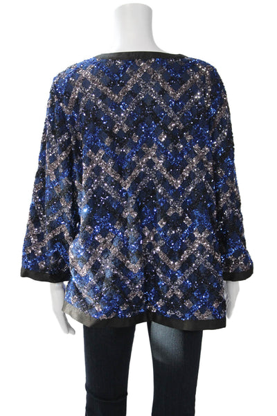 Aris A. Womens Black Geometric 80s Hook & Eye 3/4 Sleeve Jacket Size 1X