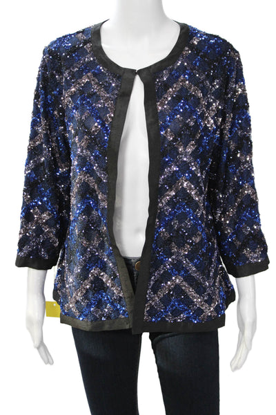 Aris A. Womens Black Argyle 80s 3/4 Sleeve Hook & Eye Jacket Size M