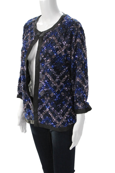 Aris A. Womens Black Argyle 80s 3/4 Sleeve Hook & Eye Jacket Size M