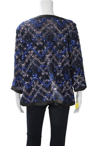 Aris A. Womens Black Argyle 80s 3/4 Sleeve Hook & Eye Jacket Size M