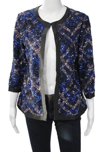 Aris A. Women Black Argyle 80s Polyester 3/4 Sleeve Jacket Size S