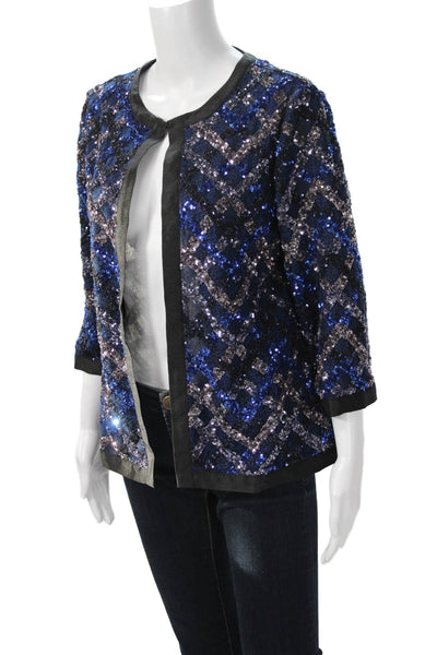 Aris A. Women Black Argyle 80s Polyester 3/4 Sleeve Jacket Size S