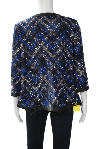 Aris A. Women Black Argyle 80s Polyester 3/4 Sleeve Jacket Size S
