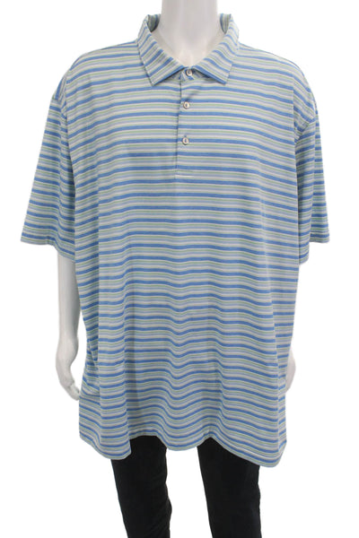 Peter Millar Mens Striped Short Sleeves Rugby Shirt Blue Green Size 3X