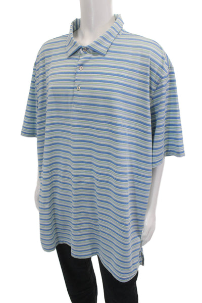 Peter Millar Mens Striped Short Sleeves Rugby Shirt Blue Green Size 3X