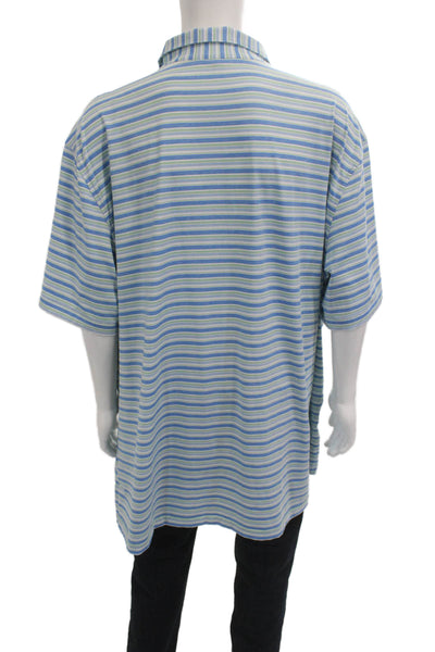Peter Millar Mens Striped Short Sleeves Rugby Shirt Blue Green Size 3X