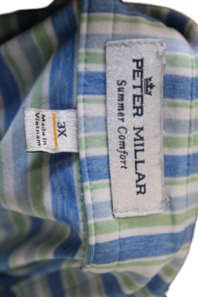 Peter Millar Mens Striped Short Sleeves Rugby Shirt Blue Green Size 3X
