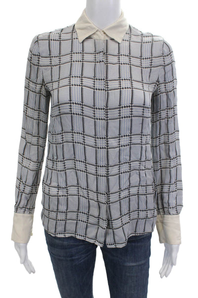 Brooks Brothers Women Collared Check Silk Long Sleeve Blouse Size 2
