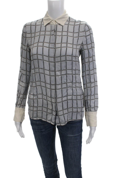 Brooks Brothers Women Collared Check Silk Long Sleeve Blouse Size 2