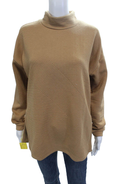 Tribal Unisex Striped Mock Neck Pullover Sweater Beige Long Sleeve Size S