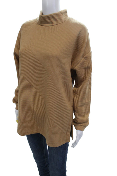 Tribal Unisex Striped Mock Neck Pullover Sweater Beige Long Sleeve Size S