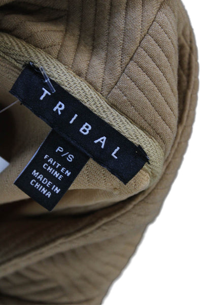 Tribal Unisex Striped Mock Neck Pullover Sweater Beige Long Sleeve Size S