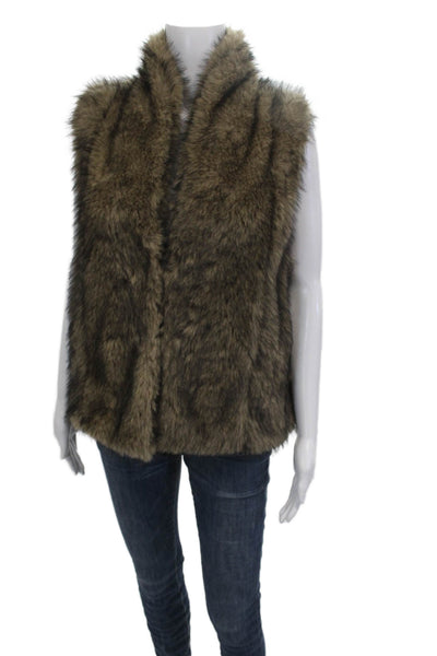 Adroit Atelier Womens Brown High Neck Sleeveless Animal Print Vest Size XS