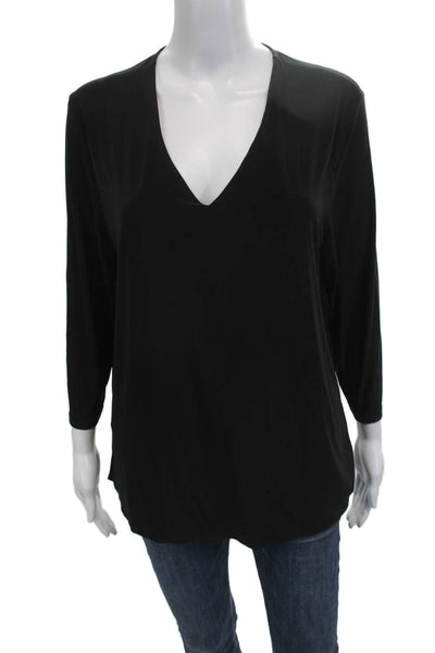 Jean-Pierre Klifa Womens Basic Black V-Neck 3/4 Sleeve Blouse Size XL