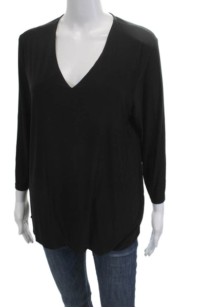 Jean-Pierre Klifa Womens Basic Black V-Neck 3/4 Sleeve Blouse Size XL
