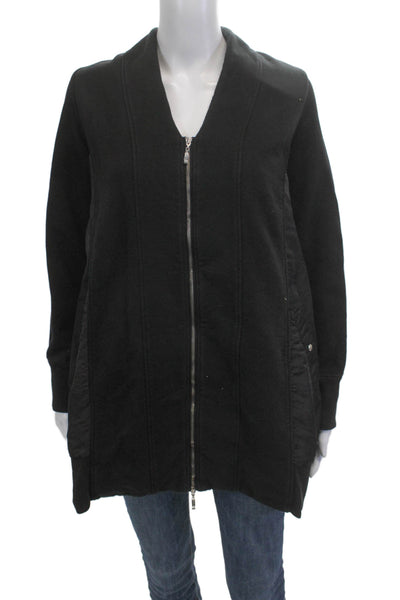 European Culture Women Jacket Black Zip V Neck Long Sleeve Cotton Blend Size S