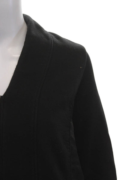 European Culture Women Jacket Black Zip V Neck Long Sleeve Cotton Blend Size S