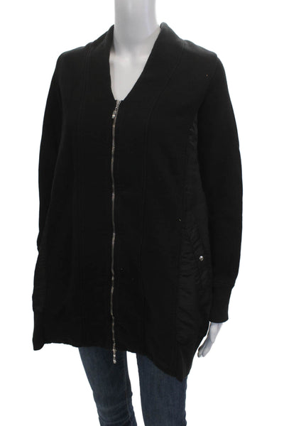 European Culture Women Jacket Black Zip V Neck Long Sleeve Cotton Blend Size S