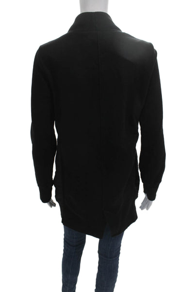European Culture Women Jacket Black Zip V Neck Long Sleeve Cotton Blend Size S